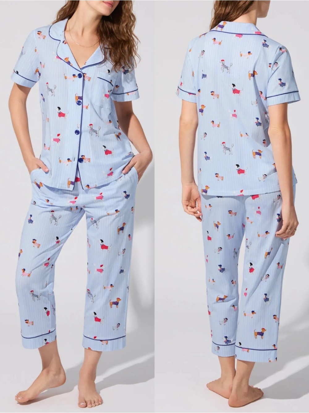 BedHead French Pups Short Sleeve Classic Jersey Cropped Pajama Set Parisian Dog - Picture 3 of 16
